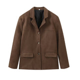 Fongt Casual Clip Jacket Brown Solid Color Single-Sleeve-Buckle Suede Jacket