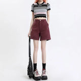 Fongt Denim Shorts Female Summer Thin 2024 New Design Sense Small High Waist Show Thin Wide Leg Five Split Pants-Outfit