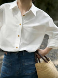 Fongt 2025 New Women's French Retro White Shirt Loosely Set High-End Small Long-Sleeved Shirt