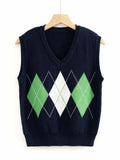 Vest Vangull Argyle Fashion Women Casual Korean Pullover Elasticity Sweater Spring Autumn Sleeveless V-Neck Tank