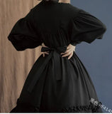 Fongt Maid COS Suit New Loose Button Collar Lace Lantern Sleeve Decoration Lolita