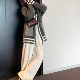 Fongt Wind Spell Color Sweater Cardigan Autumn Winter 2024 Sweater Long Large Pocket Design Sense Coat Female-Outfit