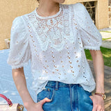Fongt And Summer New Holiday Women's Top White French Embroidered Little Shirt Women's Sleeves South Oil Women's