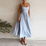 Fongt New Women's Wear Temperament Commuting Sexy Low Chest Slim Close Waist Condole Belt Big Hem Dress