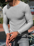 Fongt Men's Casual Round Neck Sweater Solid Color Slim Long Sleeve Knit Jumper Men's
