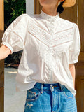 Korean Women's Clothing New Temperament Commuter Women's Top Short-Sleeved Shirt Women Design Feel French White Shirt
