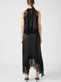 Fongt Women's Sleeveless Lace Opening Two-Piece Round Collar Vest Hollow Splicing Women 3045