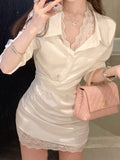 Fongt 2025 New Small Gentle Spring Temperament Sexy Lace Shirt Skirt Dress Dress Woman