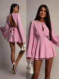 Fongt Women's New Fashion Temperament Show-Back Short Dress To The Waist Thin Dress