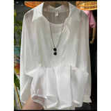 Fongt New Fashion Clothes Beaded Sunscreen Women Loose Lantern Sleeve Shirt Senior