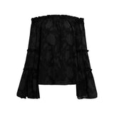 Fongt Women's New Casual Solid Color Shoulder Long Sleeved Chiffon Top Women-Outfit