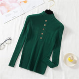 Pullover Women Sweater Autumn Knitted Button Long Sleeve Half Turtleneck Female Jumper Elastic Korean Fashion Blouse