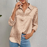 Elegant Office Lady Long Sleeve Leopard Jacquard Blouse Turn Down Collar Button Shirt 2022 Spring Autumn Fashion Tops