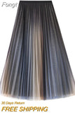 Women‣s Korean Gradient Color Skirt Fashion Mesh Yarn High Waist Pleated Mid-length
