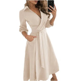 Sleeve V-Neck Casual Loose Holiday Midi