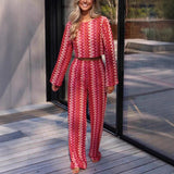 Fongt Women's Long-Sleeved Trousers Two-Piece Round Collar Crochet Girl Knitted Women 3051