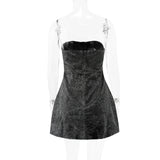 Black Glitter Removable Bow Tube Mini Dress-Outfit