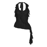 Fongt 2024 Summer Women's Flounce Sleeveless Jacket Is Elegant And Slim Vest-Outfit