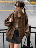 Faux Leather Zipper Over-shirt Jacket-Outfit