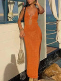 Knit Cut-Out Strappy O-Neck Midi Dress-Outfit