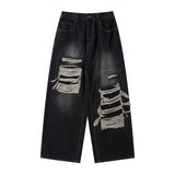 Retro Distressed Patch Ripped Design Niche Ripped Jeans-Outfit