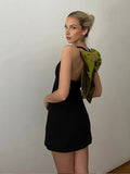Black Halter Green Bow Mini Dress-Outfit