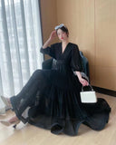 Fongt Seaside New Super Layer V-Neck Waist Temperament Famous 100 Fold Dress Short-Sleeved A-Word Dress Woman