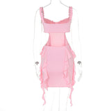 new style spliced ruffled irregular hollow backless sexy hip-hugging suspender skirt elegant luxury club clothing-Outfit