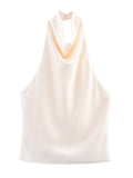 Fongt Summer New Silk Tatami Temperament Hanging Neck Blouse