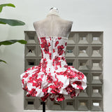Organ Press Folding Bubble Irregular Dress With Tective Tset Skirt Short Body Playful Cloud Flower