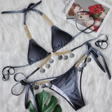 Fongt New Sexy Strap Gradient Print Women's Split Swimsuit Luxury Crystal Diamond Bikini Shell