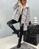The Ins Hot Ladies Autumn Winter Loose Casual Bubffy Long Sleeve Large Lapel Double Pocket Plush Coat-Outfit