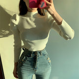 Turtleneck Thick Jumper Knitted Women Sweater Casual Lady Winter Fashion Puff Long Sleeves Elastic Warm Pullovers Sweater-Outfit
