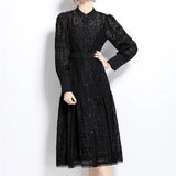 Fongt Style Dress 2025 Spring New Retro Heavy Industry Embroidery Lantern Sleeves Waist Single Buckle Large Swing Dress