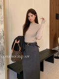 Fongt Xixi 2025 New White Label Long-Sleeved Lace High-Neck Knitted Top Sweater Female 25387