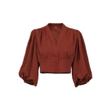 Fongt V-Neck Long Sleeves On The 100-Fold Design Suit Top Women's Solid-Color Suit Temperament Dress