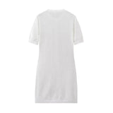 White Knit Short Sleeve Buttoned Mini Dress-Outfit
