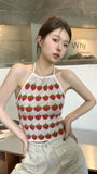 Fongt Version Of The Slings Women's Summer New Strawberry Hanging Neck Vest Out Shoulder Repair Short Sleeveless Top