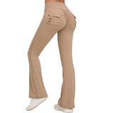 Fongt Peach Lift Hip Yoga Bell Pants Fitness Exercise Wide Leg Micro Pants High Waist Quick Dry-Outfit