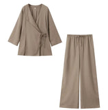 Fongt Women's INS Burst Linen And Cross-Coat Fashion Trousers Set