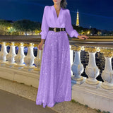 Fongt Buy Through The New Fashion V-Neck Long-Sleeved Shirt Temperament Elegant Waist Display Thin Bright Leg