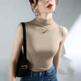 Basic Tank Girls Elastic Slim Sheath Camisole Top Female Solid Simple Sleeveless Tees Tshirts-Outfit