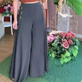 Fongt Spring / Summer 2023 Pants Women's Button Elastic High Waist Summer Wide Leg