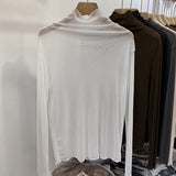 Fongt Anti-Hook Silk Half High Collar Wood Ear Mesh Bottom Shirt Spring New Women's Thin Inside Jacket Female-Outfit