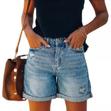 Fongt Autumn And Winter Women's Casual Hole Water Wash Denim Shorts Straight Trousers Tide Brand