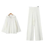 Fongt Women's INS Burst Street Style Loose-Fitting Collar High-Waisted Trousers Knitted Sweater Set