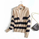 Women 2021 Fashion Striped Knitted Sweater Jumper Female Elegant Oversize Pullovers Chic Tops