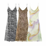 Spring Style Animal Print Silk Mesh Slim Sling Dress 5039474-Outfit