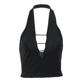 Fongt New Summer Street Trend Sexy Deep Back V Slim Show Thin Sleeveless