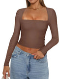 New Women's Clothing Hot Long-Sleeved Solid-Colored Umbilly Collar